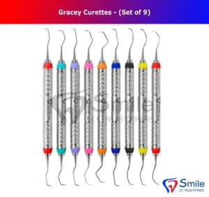 9 Pcs Periodontal Gracey Curettes Set Colour Coded Hollow Handle British Brand - Picture 1 of 5