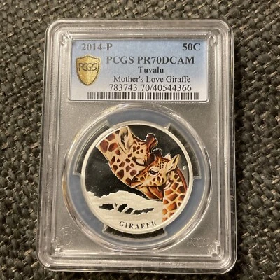 2014 Mother's Love Giraffe & Calf  Silver Coin - Tuvalu - Perth Mint PR70 DCAM - Image 1 of 4