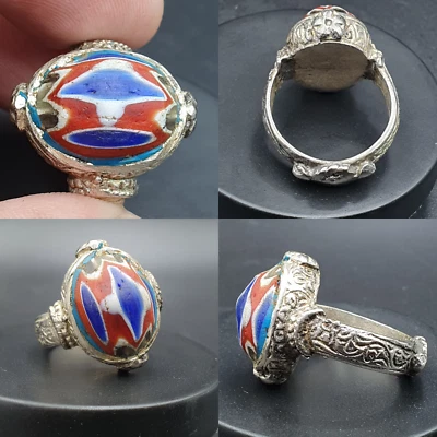 Antik Vintage alter Chevron Glas mit schönem Muster Messing Ring - Bild 1 von 4