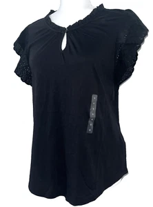 Blusa Top Lauren Ralph Lauren Mujer Ojales Ojo de Cerradura Volantes Negra Pequeña NUEVA 49.5 - Imagen 1 de 6
