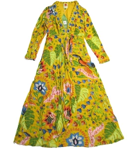 NWT FARM Rio Summer Garden Maxi in Yellow Plunging V-neck Long Sleeve Dress M - Picture 1 of 5