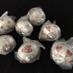 NEW Set 7 Pink White Pink Ceramic Drawer Pulls Knob Door Knobs 1.5”diameter - Picture 1 of 8