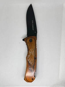 Tac-Force Spring Assisted Wood Handle Eagle Pocket, Camping, Fishing Knife - Picture 1 of 3
