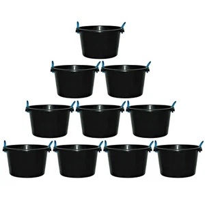 (Set of 10) 45L Bucket With Rope Handles Multipurpose Builder Storage Trug Black - Picture 1 of 10