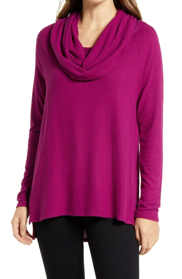 Gibson Look Womens Deep Violet Solid Convertible Off-the-Shoulder Wool Sweater M