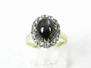 Vintage 14k Yellow Gold Natural Black Star Sapphire & White Quartz Ring 4.4g - Picture 1 of 4