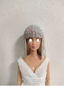 1:6 miniature doll rhinestones wig hat jewellery luxury doll hair headpiece - Picture 1 of 12