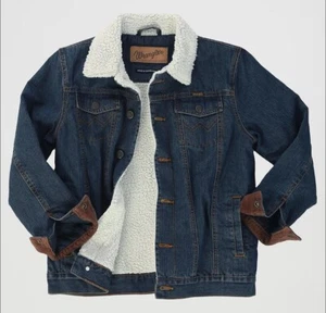 Wrangler Denim Jean Jacket Sherpa Lined Button Down Trucker Size Boys Large - Picture 1 of 8