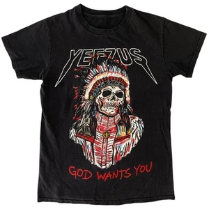 Camiseta Yeezus Tour God Wants You Skull Tocado Nativo Negra Unisex XS/Pequeña - Imagen 1 de 4