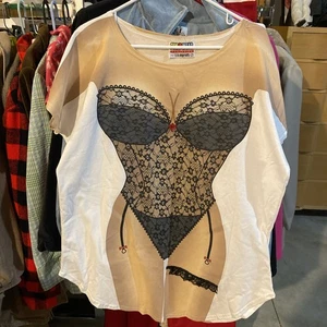 LA Imprints Fun2Wear T-Shirt Frauen Weiß Dessous Illusion Grafik T-Shirt Neuheit - Bild 1 von 10