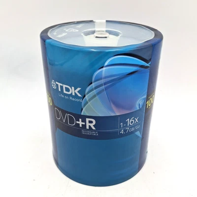 TDK DVD + R Recordable 1-16x 4.7GB 100 PACK Spindle SEALED NEW TDK Electronics - Image 1 of 4