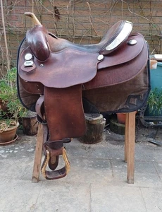 Diamond C Westernsattel 16" braun breit XFQ Silverplates Rohhauthorn Silvercap - Bild 1 von 19
