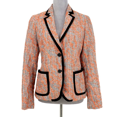 Chaqueta Anne Klein Mujer 4 Naranja Negro Tweed Forrada Blazer Mezcla Algodón Bolsillos Foto 1 de 4