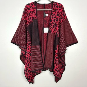 Ming Wang Strick Poncho Pullover Damen Einheitsgröße Leopardenmuster vorne offen Designer " - Bild 1 von 12