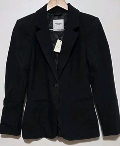 NWT ABERCROMBIE & FITCH Classic Suiting Blazer Women Sz S Black Pockets Business - Picture 1 of 7