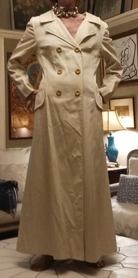 复古斜纹霜棉衬里 1970 年代紧身双胸大衣连衣裙  — 第 1/4 张图片