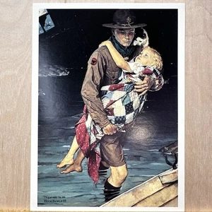 Tarjeta postal vintage 1996 Norman Rockwell A Scout Is Helpful - Imagen 1 de 3