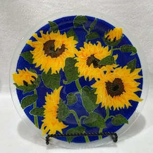 Beautiful Rare Peggy Karr Sunflower Plate - 11" with Blue Background - Signed - Picture 1 of 7