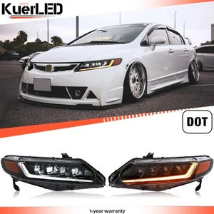 Pair Full LED Headlights For 2006-2011 Honda Civic Sedan Sequential Head Lamps - Picture 1 of 24