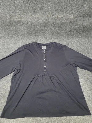 L.L.Bean Shirt Womens 1X Black Supima Cotton Pintuck Henley Long Sleeve - Image 1 of 4