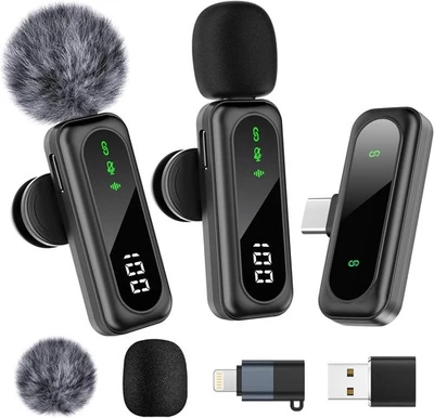 FSXEU Kabellos Lavalier Mikrofon für iPhone/Android/Pc Mini Ansteckmikrofon mit - Bild 1 von 4