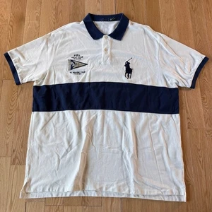 Polo Ralph Lauren bianca blu navy a righe Yacht Club Team 067 Big Pony Polo uomo 3XB - Foto 1 di 7