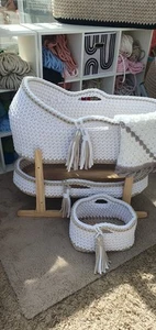 Made To Order- Crochet Moses Basket Set + 2 mattresses 9-10 Wks Processing Time - Picture 1 of 4