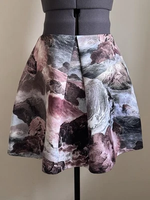Minifalda tallada rosa/gris dramática escena oceánica estructurada tulipán Fr 40 UK 12 Foto 1 de 4