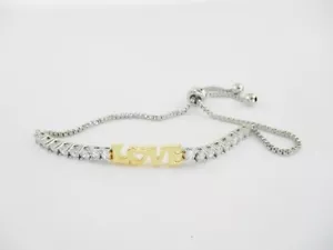 Cubic Zirconia Love Adjustable Bracelet In Fine Gold And Silver Plate - Picture 1 of 2