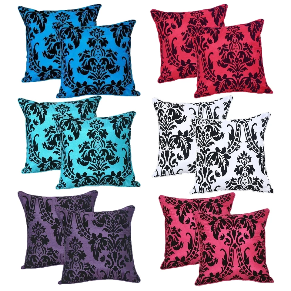 Pack of 4 Luxury Cushion Covers English Damask Flock Sofa Pillowcases 17"X17" in - Image 1 of 1