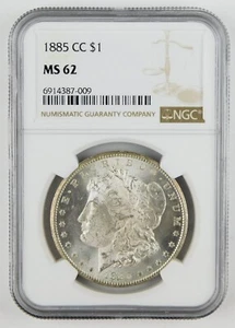 1885-CC 1 $ Morgan Silver Dollar NGC MS62 BU + Coin Carbon Specks Reverse C2259 - Bild 1 von 2