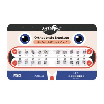 JOYDENTAL 1 Pack Dental Orthodontic Brackets Braces Mini Roth.022" Hooks 3-4-5