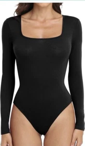 JUEYUN Women's Square Neck Short Sleeve Long Sleeve Bodysuit Slim Fit - Large - Picture 1 of 3