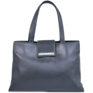 BVLGARI Leather Shoulder Tote Bag Black Silver - Picture 1 of 10