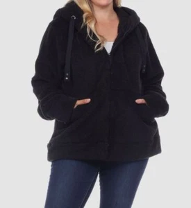 White Mark Women's Black Full-Zip Pocket Hooded Sherpa Jacket Coat Plus Size 3XL - Picture 1 of 4