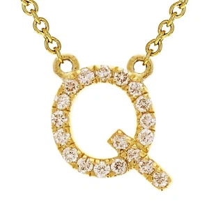 14k Yellow White or Rose Gold Diamond Initial Letter Q Pendant Necklace 18" - Picture 1 of 18