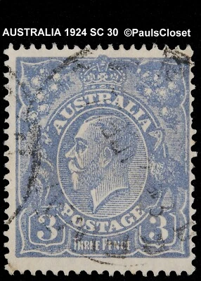 AUSTRALIA 1924 SC 30 KING GEORGE 3p ULTRA USADO SIN GOMA WM 9 MUY FINO Foto 1 de 2