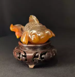 Antique Chinese Carved Carnelian Agate Fantail Goldfish – 2.75" – Marked - Picture 1 of 9