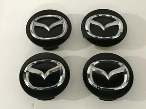 MAZDA CENTER CAPS GENUINE FACTORY ORIGINAL OEM GLOSS BLACK BBM2 37 190 K3954 SET - Picture 1 of 7
