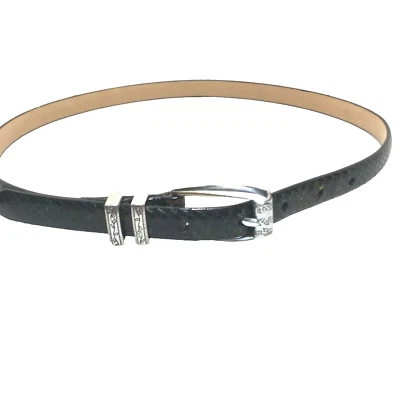 Cinturón para mujer Brighton 32 pequeño verde negro cuero estampado serpiente hebilla floral Foto 1 de 4