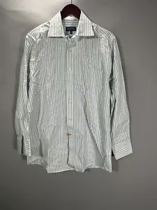 Sean John Shirt Men Medium 15 1/2 Blue Green Cotton Stripe Long Sleeve Button Up - Picture 1 of 6