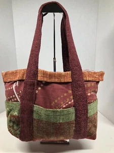 Tote Bag Large Handmade Chenile and Fabric Bookbag Gym Bag Or Handbag - Picture 1 of 4
