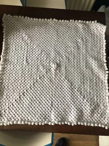 hand made crochet baby blankets White With Pom-Pom Edges - Picture 1 of 5