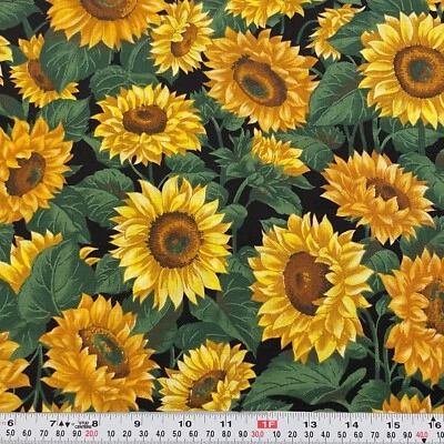 De colección Joan Messmore Cranston Girasoles Negro Algodón Tela Remanente 12" x 44" Foto 1 de 2