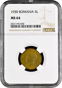 Romania 5 lei 1930, NGC MS64, "King Mihai I (1927 - 1930)" - Picture 1 of 2