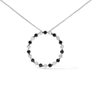 .925 Sterling 1 3/4 Cttw Black & White Treated Diamond Circle Hoop Necklace - Picture 1 of 6