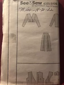 Butterick Nähmuster 6325 Größe 18-20-22 Jacke/Split Rock/Oberteil kein Umschlag - Bild 1 von 1