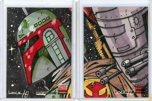 BOBA FETT 2010 TOPPS STAR WARS GALAXY 5 FARBEN SKIZZE 2-KARTEN PUZZLE LANZENSÄGE - Bild 1 von 2
