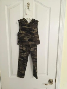 Girl 2 piece Pant set Army Material Size 5 Shirt no sleeve with Hoodie - Picture 1 of 2