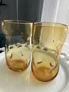 Blenko Drinking Dimpled Glas gequetscht Honig Bernstein - Bild 1 von 2